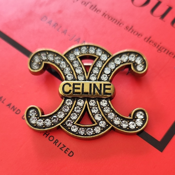 Celine Gold and Silver Crystal Brooch - Picture 1 of 4